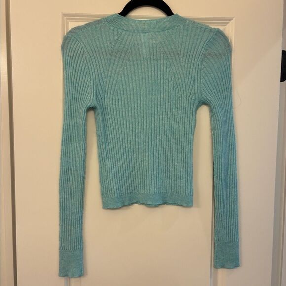 ANTHROPOLOGIE Daily Practice Long Sleeve Cropped Ribbed Sweater Teal Women’s XS - Picture 2 of 6